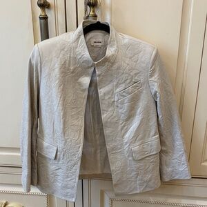 ZADIG & VOLTAIRE OFF WHITE/ LIGHT GREY CRINKLED LEATHER JACKET SIZE 36